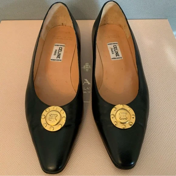 Authentic Celine Paris Leather Flat Loafer Black Rare Vintage Size 5.5 - Picture 2 of 14